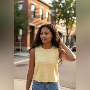 (Heart & Hips) Yellow Striped Sleeveless Top